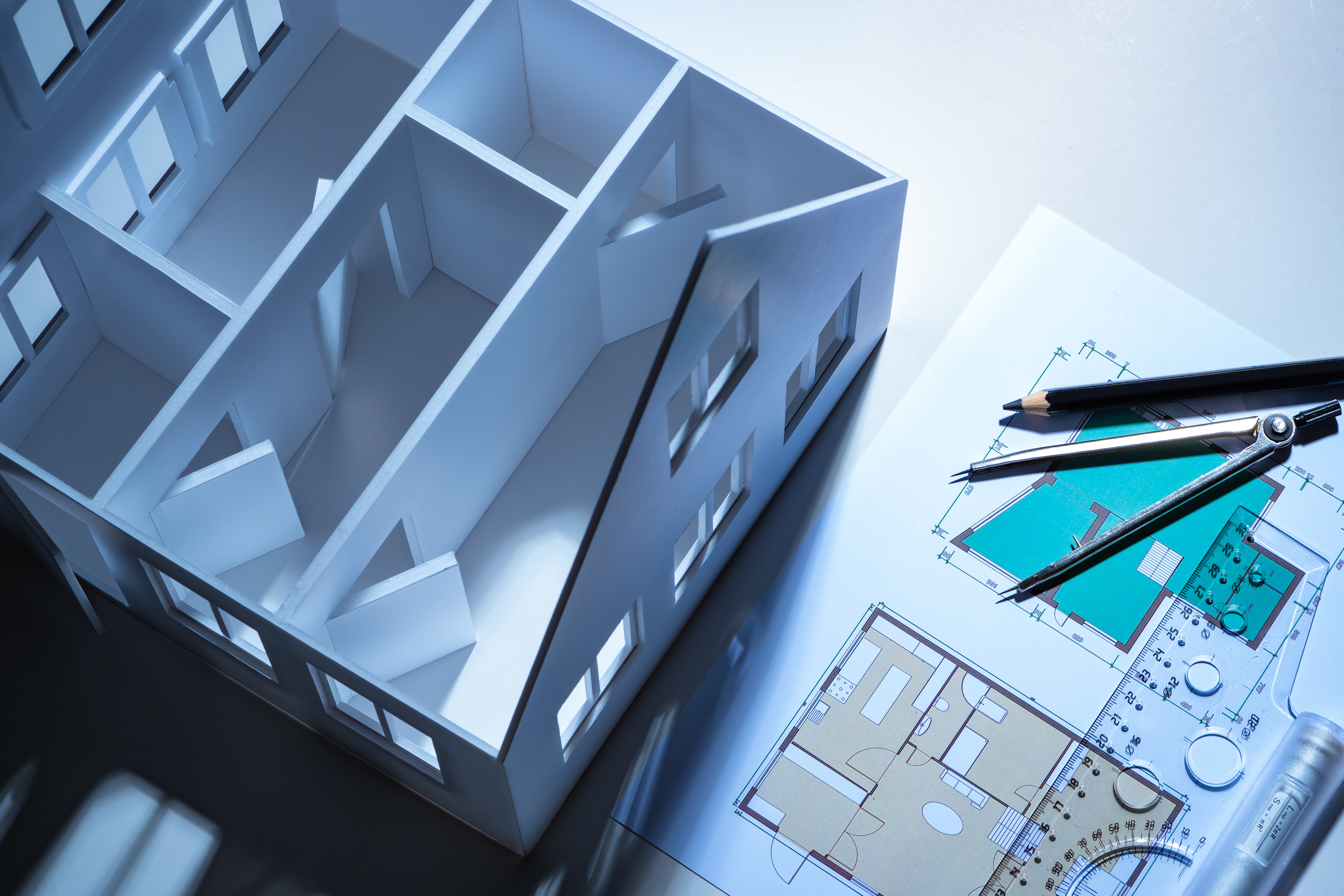 A model of a house with drawings